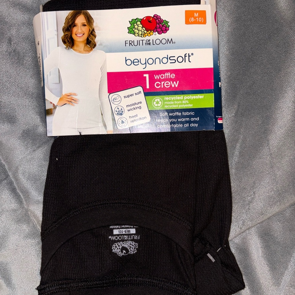 Fruit of the Loom Black Waffle Crew Top
